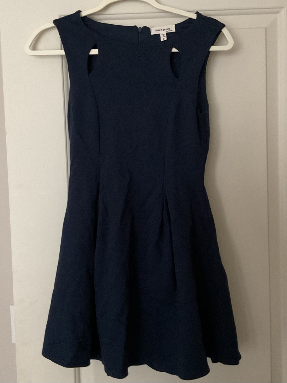 Monteau Navy Sleeveless Fit & Flare Dress with Shoulder Cutouts